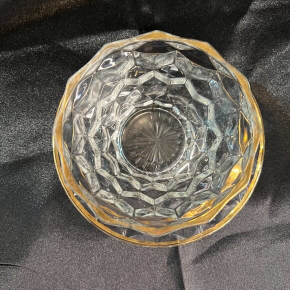 VTG Jeannette Glass Cube Cubist Pattern Mayonnaise Bowl and Underplate Gold Rim - Picture 2 of 13